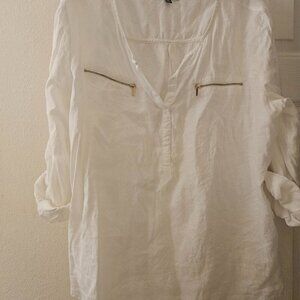 Ellen Tracy 100% linen white pullover zip pocket tunic
